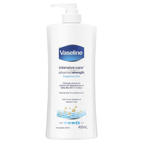 vaseline intensive care advanced strength fragrance free body lotion 400ml