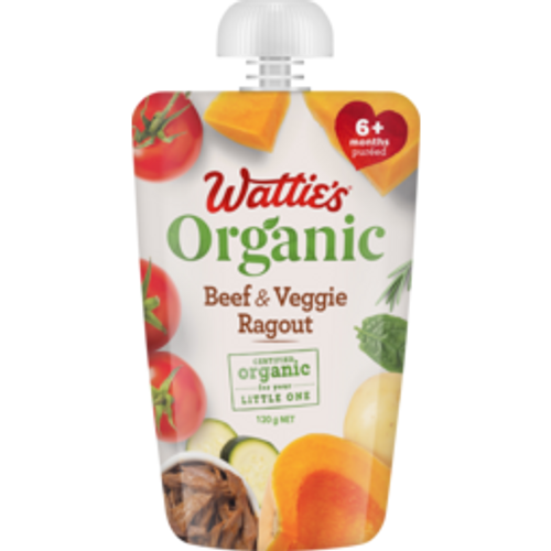 wattie's organicwattie's organic baby food 6+ months beef & veggie ragout120g