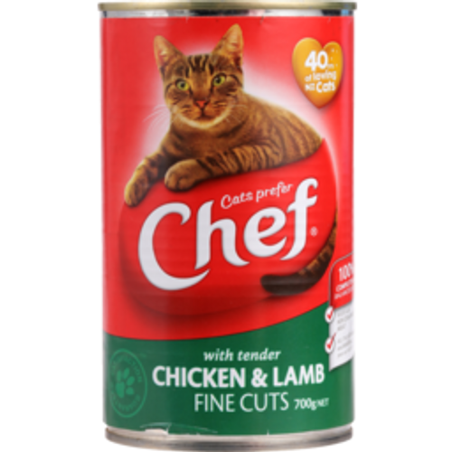 chef fine cutschef fine cuts cat food tender chicken & lamb700g