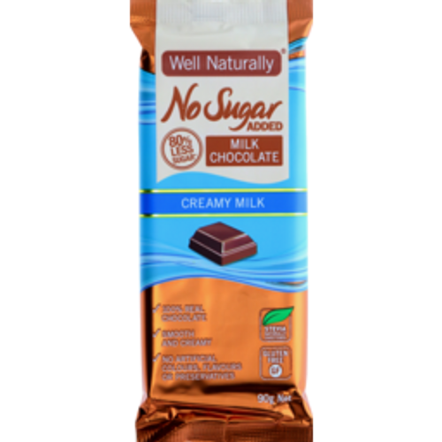 well naturally no sugar addedwell naturally no sugar added snack bar milk chocolate90g