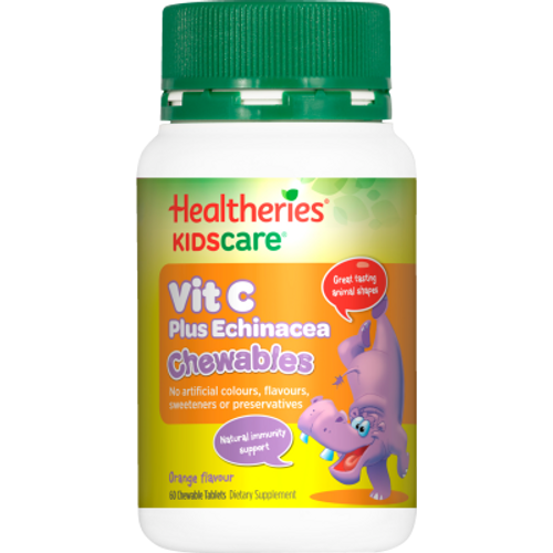 Healtheries Kids Care Vit C Plus Echinacea Chewables Orange Flavour Tablets 60pk