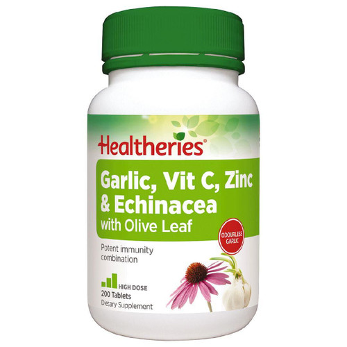 Healtheries Garlic / Vitamin C / Zinc & Echinacea with Olive Leaf 200s