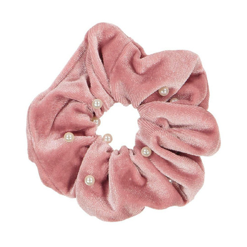Gems and Jewels Pink Velvet Scrunchie With Pearl Detail