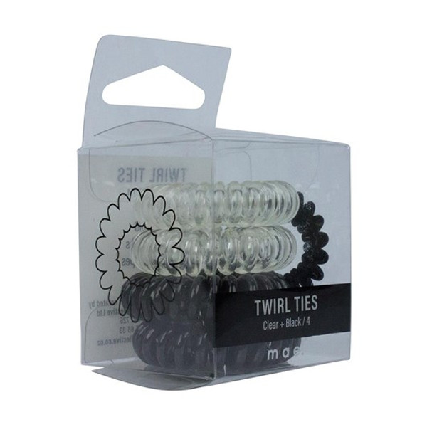 Mae Twirl Ties Boxed 2x Clear & 2 x Black
