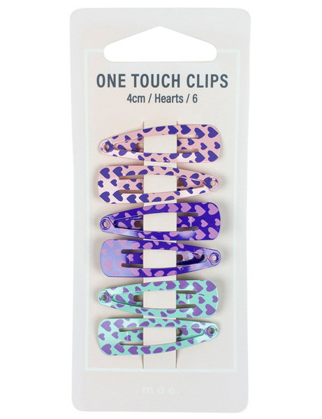 Mae One Touch Clips 4cm with Hearts, 6-pack
