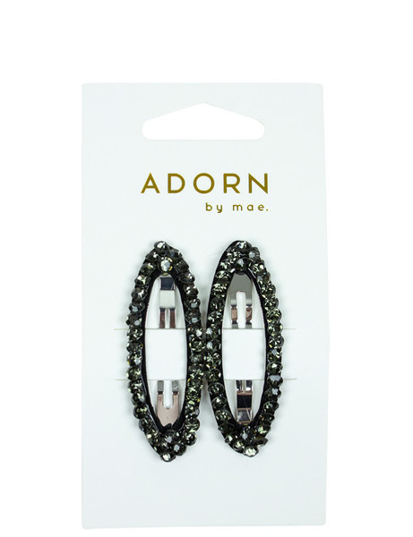 Mae One-Touch Clips, Oval Rhinestone Smoke, 2-Pack