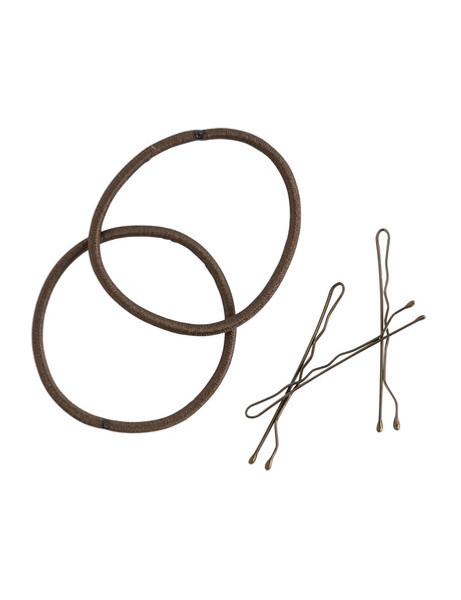 Mae Combo Elastics & Bobby Pins, Brown, Set-of-25