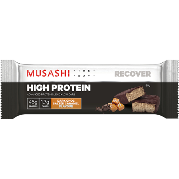 Musashi Dark Choc Salted Caramel Flavour High Protein Bar 90g