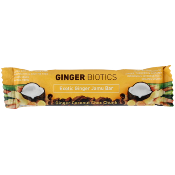 Nutra Organics Ginger Biotics Ginger Coconut Choc Chunk Energy Bar 45g