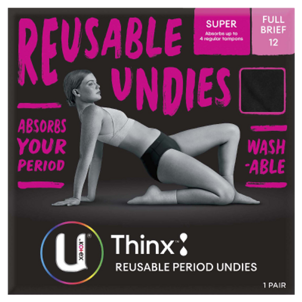 U By Kotex Thinx Super Reusable Period Undies Full Brief Size 12 1pk