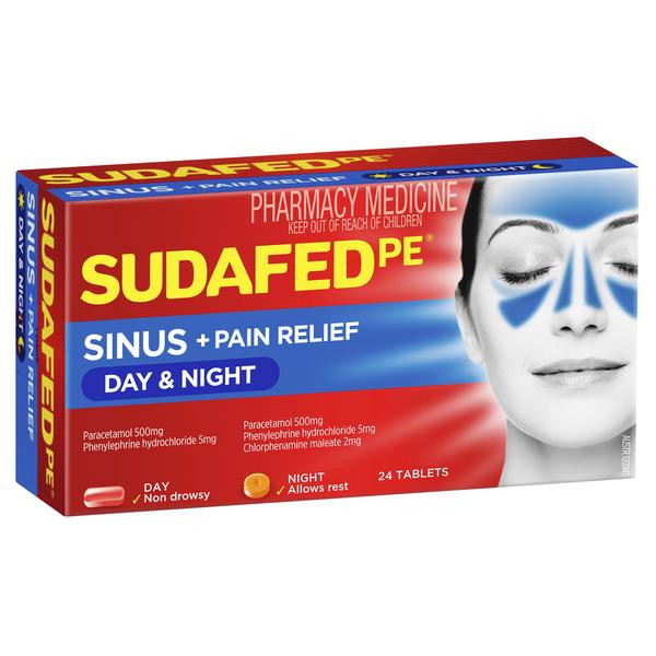 Sudafed PE Sinus + Pain Relief Day & Night 24 Tablets