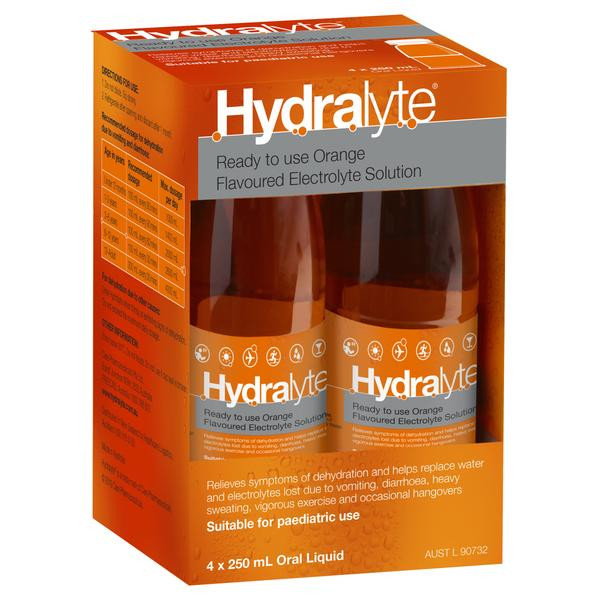 Hydralyte Ready to use Electrolyte Solution Orange 4 x 250mL