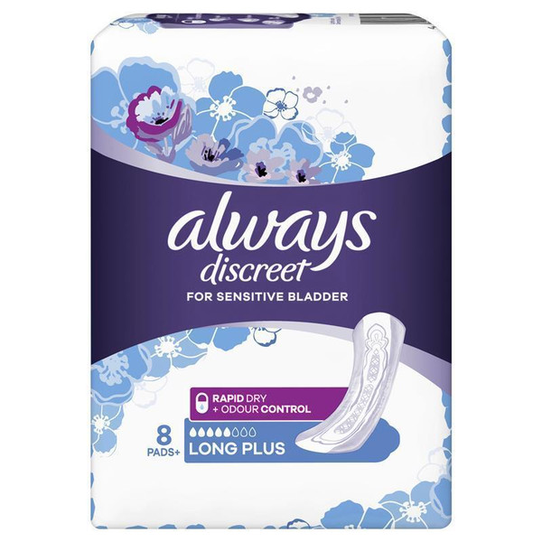 Always Discreet Pad Level 5 Long Plus 8 Pack For Bladder Leaks
