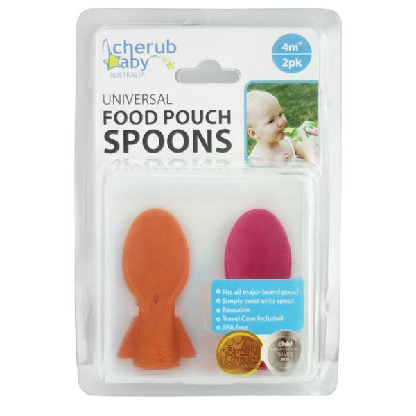 Cherub Baby Universal Food Pouch Spoons Orange & Pink 2 Pack