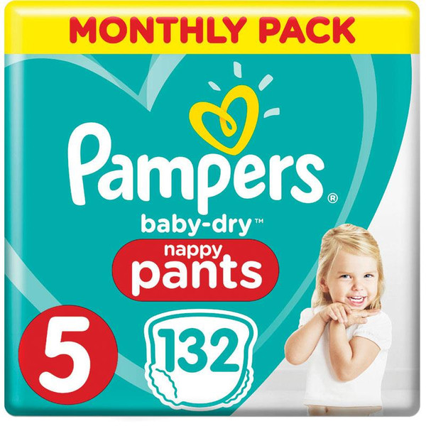 Pampers Baby-Dry Nappy Pants Size 5 132 Monthly Pack Online Only