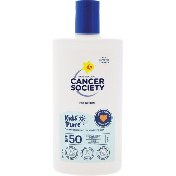 nz cancer society kids pure sunscreen lotion spf50+ 400ml
