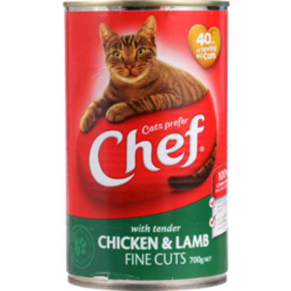 chef fine cutschef fine cuts cat food tender chicken & lamb700g