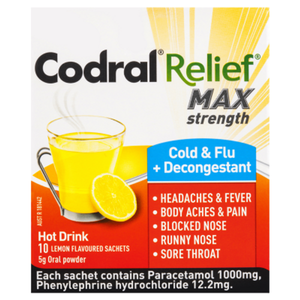 Codral Relief Cold & Flu + Decongestant Lemon Sachets