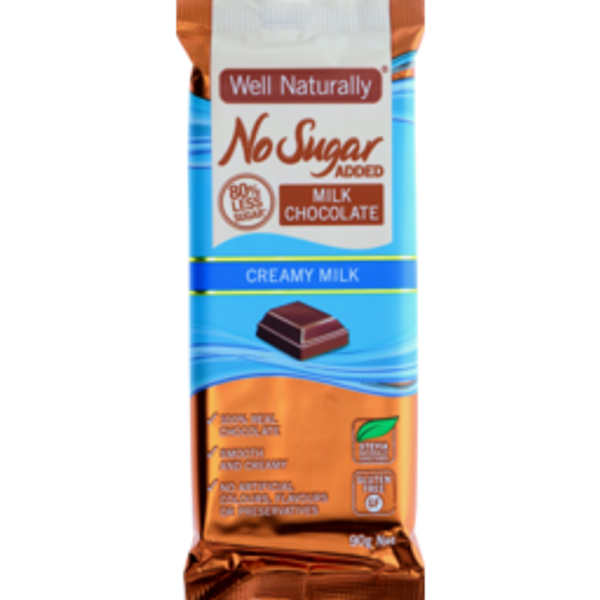 well naturally no sugar addedwell naturally no sugar added snack bar milk chocolate90g