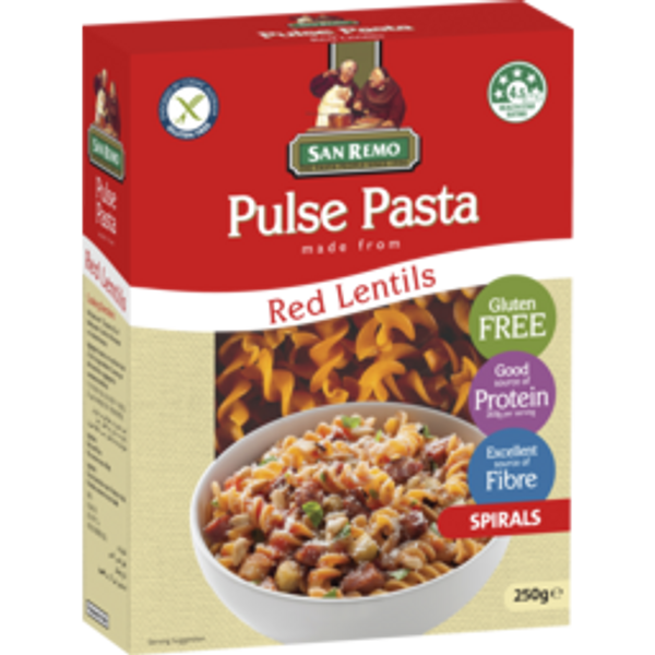 san remo pulse pastasan remo pulse pasta pasta spirals red lentils250g