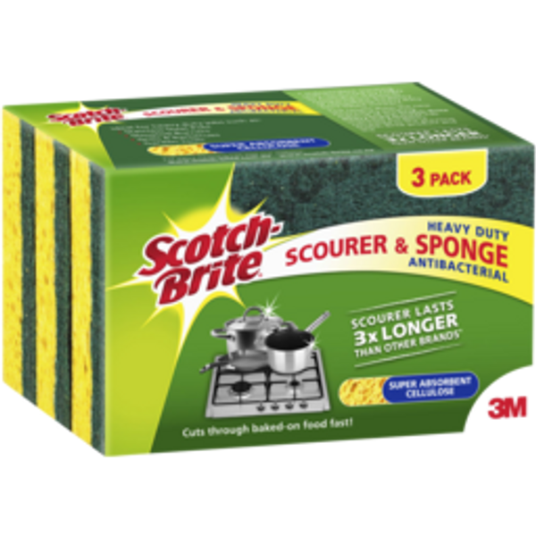 Scotch-Brite Heavy Duty Scourer & Sponge Antibacterial, 3 Pack