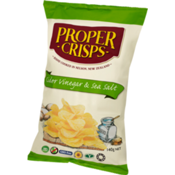 proper crispsproper crisps potato chips cider vinegar & sea salt140g