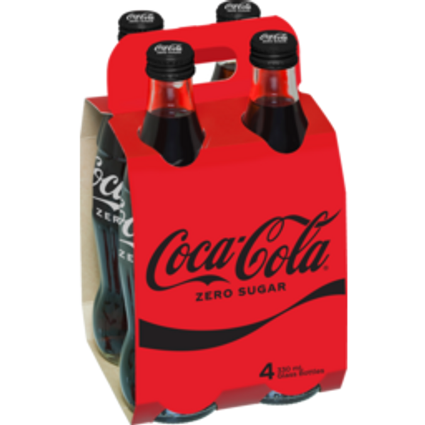 Coke Zero Sugar Soft Drink Glass 330ml 4 Pack