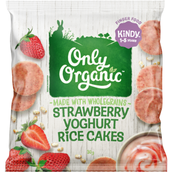 Only Organic Kindy Strawberry Yoghurt Rice Cakes 1-5 Years 30g