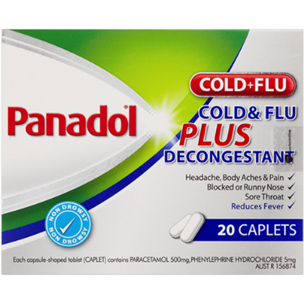 Panadol Cold & Flu Max Caplets +Decongestant 20ea
