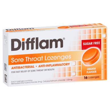 Difflam Sore Throat Lozenges Sugar Free Orange Flavour 16 Pack - SPOIL ...