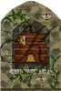 KCBEE05-18  Bee Skep in Field Stone Wall 2.5"w x 4"h 18 Mesh With Stitch Guide And Embellishment Kit KELLY CLARK STUDIO, LLC