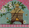 KCBEE07-18 Asian Skep with Dogwood Branch 4.25"w x 4.25"h 18 Mesh With Stitch Guide And Embellishment Kit KELLY CLARK STUDIO, LLC