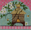 Bee KCBEE07-18 Asian Skep with Dogwood Branch 4.25"w x 4.25"h 18 Mesh With Stitch Guide And Embellishment Kit KELLY CLARK STUDIO, LLC