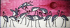 11947 CWD-A58 Sunset Cranes 11 x 4.5 18 Mesh Changing Women Designs Several cranes on a pink and white background