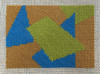 AB-005 Blue and Green Shapes on Tan Background Abstract 3″ x 2" 18 Mesh Little Bird Designs