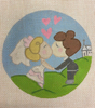 APWE03 Bride & Groom 18 mesh 4.5” round stitch painted A Poore Girl Paints