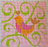 N114B-13 Mod Birds - Pink/green Swirl Background - 13 Count 8x 8  EyeCandy Needleart