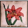 CD212 Coral Daylily 8 x 8 13 Mesh  With Stitch Guide Shown Finished DESIGNS BY CAROL DUPREE Quail Run Designs