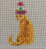 AN443 Ginger Cat w Birthday Hat  7x7 18 Mesh Colors of Praise 