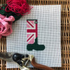 TLM‐4 Union Jack Wellie ‐ Fuschia.Pink.Green 2 3/8”W x 4”H 18 Mesh Tout le Monde Needlepoint, LLC