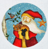LK-46 Santa and Deer Ornament 5" Round 18 Mesh LAURIE KORSGADEN