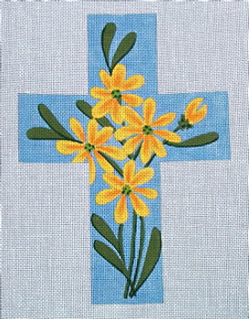 Ann Wheat Pace 101c Large Cross 18 Mesh 6.75"x 9" Yellow Daisy on Blue 