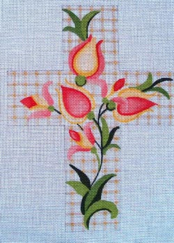 Ann Wheat Pace 101AF Large Cross 18 Mesh 6.75"x 9"` Crewel Floral