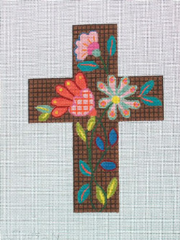 Ann Wheat Pace 105AN Large Cross 18 Mesh 6.75"x 9"` Fantasy Flowers