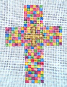 Ann Wheat Pace 105AD Large Cross 18 Mesh 6.75"x 9"` Multi Squares With Gold