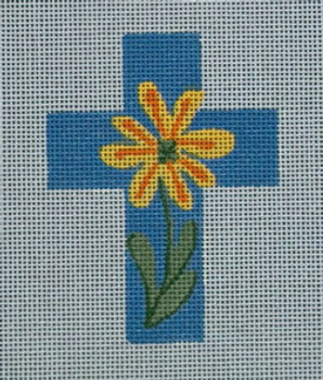 Ann Wheat Pace 102C Small Cross 18 Mesh 2.5" x 3.5" Yellow Daisy On Blue