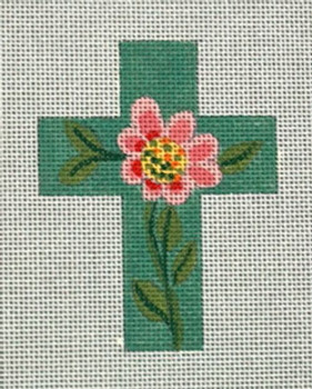 Ann Wheat Pace 102G Small Cross 18 Mesh 2.5" x 3.5" Pink Roses On Mint