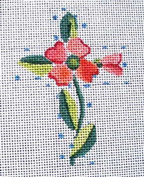 Ann Wheat Pace 102U Small Cross 18 Mesh 2.5" x 3.5" Pink Flowers With Blue Dots