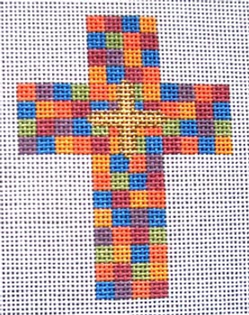 Ann Wheat Pace 102AD Small Cross 18 Mesh 2.5" x 3.5"  Multi Squares on Gold