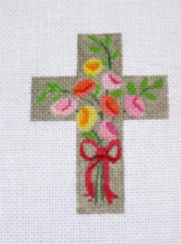 Ann Wheat Pace 102AO Small Cross 18 Mesh 2.5" x 3.5" Roses on Gray